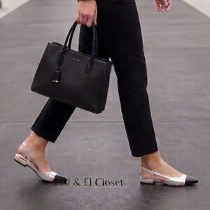 Marc Fisher DELA2 Silver & Black Cap Toe Slingback Flats Women’s 8M New with Box